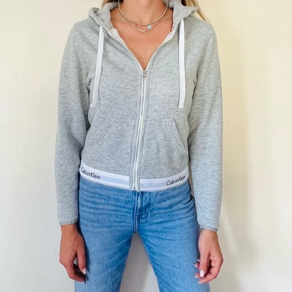 CALVIN KLEIN Modern Cotton zip-up cotton-jersey hoody top - Picture 2 of 10